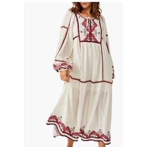 Free People Dress Maxi Women Boho Sweet Escape Long Sleeve Preppy Flowy Sz S NWT
